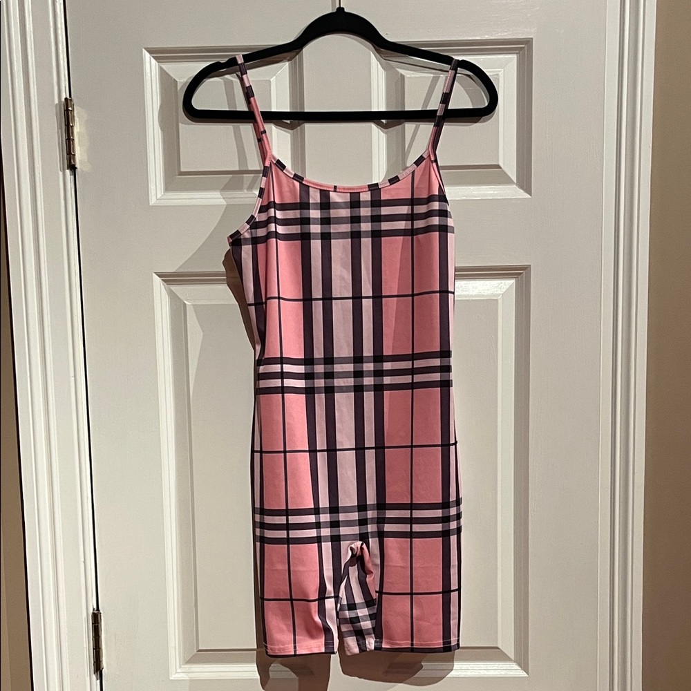 Pink Plaid Sleeveless Romper